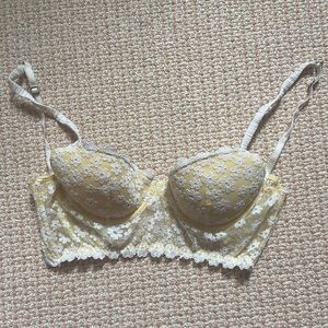 Pout by Victoria’s Secret Yellow and White Daisy Mesh Bustier / Longline Bra 32B